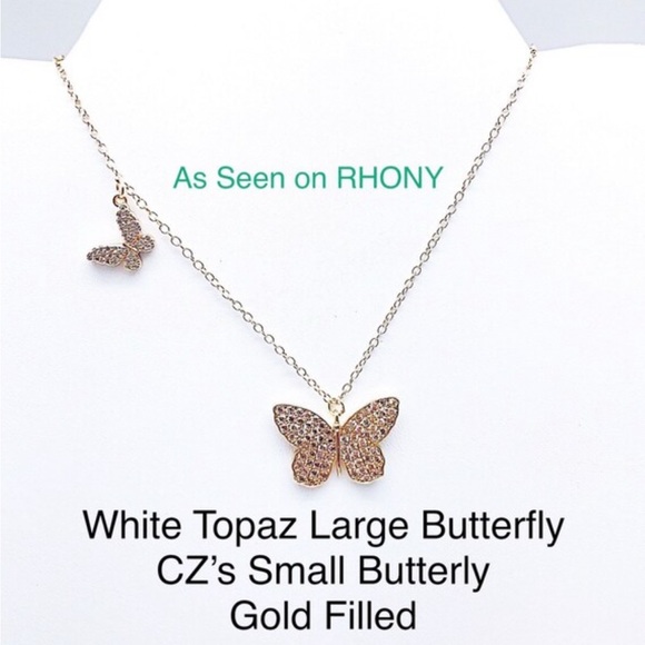 Big & Little Butterfly Necklace in CZ & White Topaz, Gold Filled, Or 2 Smalls - Picture 3 of 10